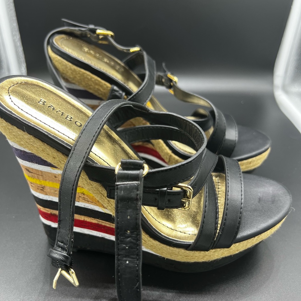 6.5 Bamboo ankle strap wedge sandals